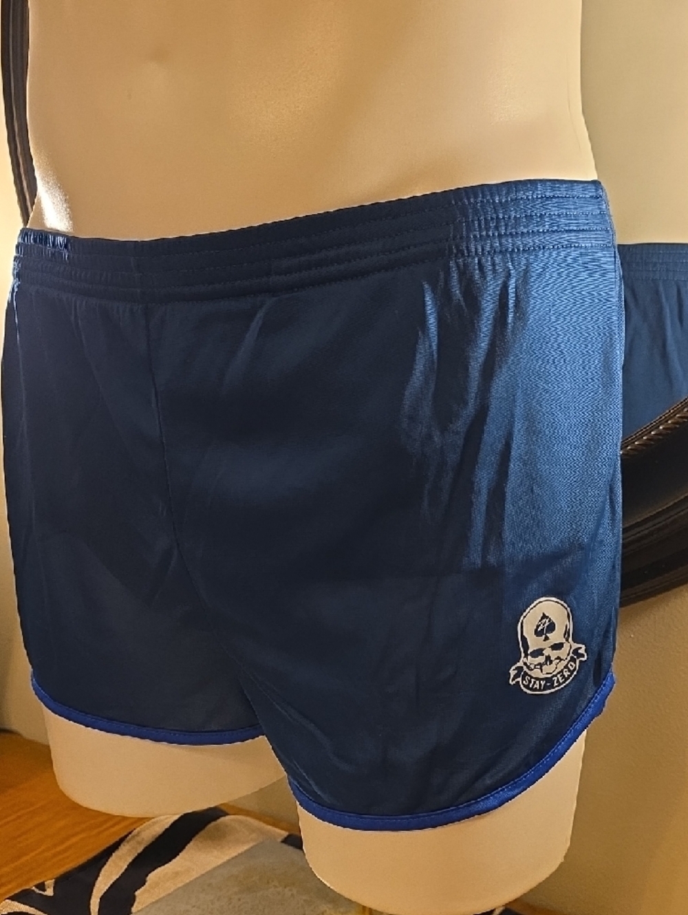 Silkies ZEROFOXTROT.COMNavy Blue Men's Athletic Shorts with Contrast Trim - Picture 2 of 9